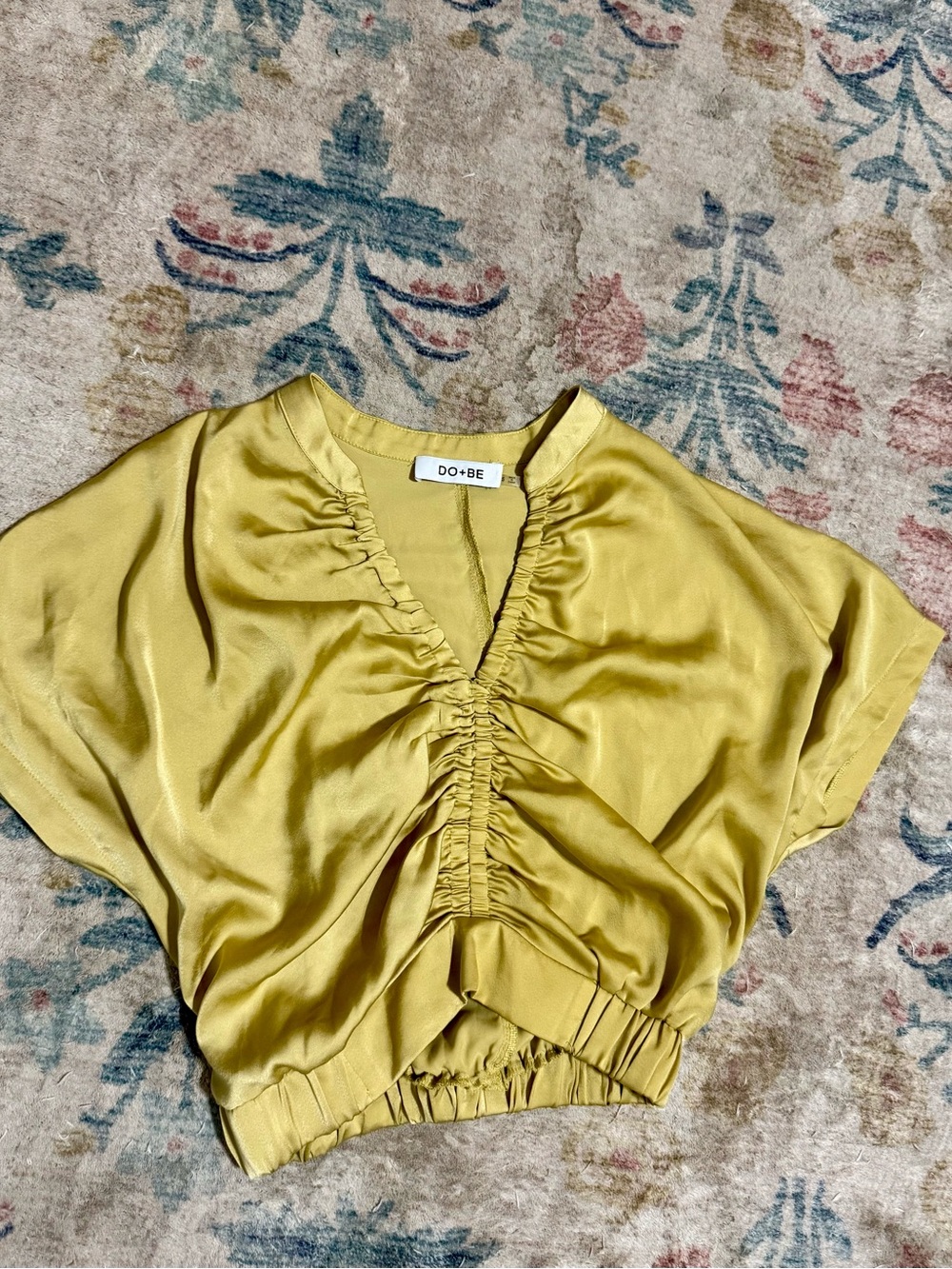 DO+BE Lime Satin Ruched V-Neck Crop Top